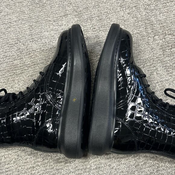 Alexander McQueen Croc Effect Boots Womens 38.5E US 8.5 Black Combat New - Picture 10 of 16